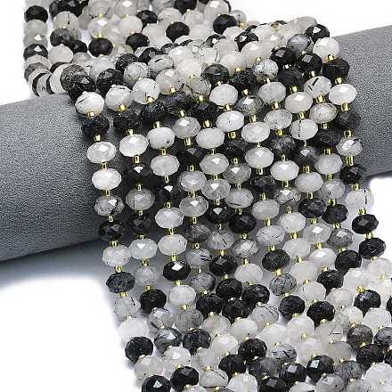 Нити натуральных кварцевых бусин черного турмалинового цвета LS-G-P573-A62-01-1