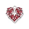 Alloy Enamel Pendants, Platinum, Hearts Charm, Rack Plating, FireBrick, 23.5x22.5x4mm, Hole: 2.5mm