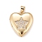 Brass Micro Pave Cubic Zirconia Locket Pendants, Photo Frame Charms for Necklaces, Real 18K Gold Plated, Lead Free & Cadmium Free, Heart with Star, Clear, 20.5x19x5mm, Hole: 4x3mm, Inner Diameter: 12x13.5mm