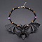 Halloween Acrylic Bat Pendant Plastic Round Beaded Necklaces, with Iron End Chains, Platinum, Black, 16.34 inch(41.5cm)