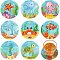 DIY Marine Animal Theme Diamond Painting Round Wood Cup Mat Kits, Including Coster Holder, Resin Rhinestones, Diamond Sticky Pen, Tray Plate and Glue Clay, Mixed Color, Packaging: 130x126x80mm