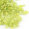 AB Color Plated Glass Bugle Beads, Transparent Colours Rainbow, Green Yellow, 4~4.5x2mm, Hole: 1mm, about 450g/bag, 14000pcs/bag