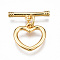 Brass Toggle Clasps, Nickel Free, Heart, Real 18K Gold Plated, 18mm long, Bar: 15.5x4x2mm, hole: 1.4mm, Jump Ring: 5x1mm, Inner Diameter: 3mm, Heart: 12x12x1.5mm, Hole: 1.2mm