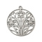 304 Stainless Steel Pendants, Flat Round with Flower Charm, Laser Cut, Anti-Tarnish, Stainless Steel Color, 33x30x1.5mm, Hole: 2mm