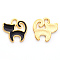 Alloy Enamel Charms, Cat Shape, Light Gold, Black, 13x13x2mm, Hole: 1.8mm