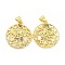 Brass Micro Pave Cubic Zirconia Pendants, Cadmium Free & Lead Free, Flat Round with Lover & Heart & Star Charms, Golden, Colorful, 24.5x21.5x2.5mm, Hole: 4.5x3mm