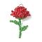 Glass Seed Beaded Flower Pendans, with Glass Pearl Round Bead and 304 Stainless Steel, Red, 31.5x20x17~18mm, Jump Ring: 4x0.5mm, Inner Diameter: 3mm