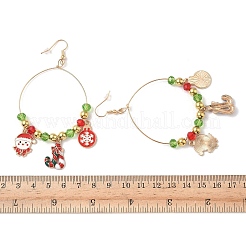 Серьги-подвески из сплава с эмалью в рождественской тематике&nbsp;LS-EJEW-B068-01G-03