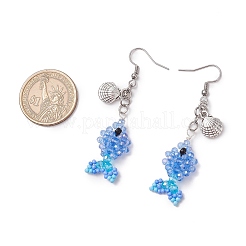 Серьги-подвески из нержавеющей стали 304 в форме рыбы с ракушкой&nbsp;EJEW-MZ00436-04