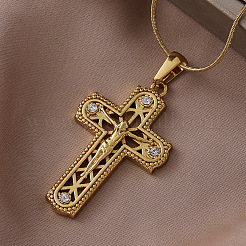 Винтажные подвески-кресты Иисуса из хирургической нержавеющей стали 316 с прозрачным стеклом для женщин и мужчин&nbsp;ES5776