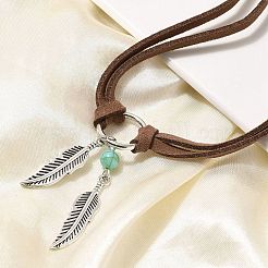 Ожерелья-чокеры из сплава перьев в богемном стиле с подвеской из синтетической бирюзы для женщин&nbsp;NJEW-G158-01B