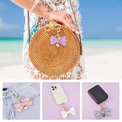 5 шт. 5-цветный полиэстеровый бант и эмалированный сплав с подвеской в виде сердца и пластиковый жемчужный брелок&nbsp;KEYC-GA0001-45