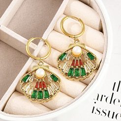 Серьги-кольца из нержавеющей стали 304 с ионным покрытием (IP) и микропаве из кубического циркония&nbsp;EJEW-A119-07G