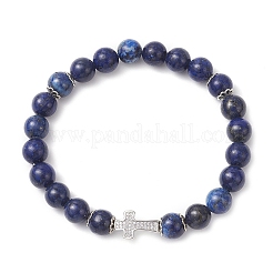 3 комплект браслетов из двухцветного натурального лазурита и белого нефрита&nbsp;BJEW-JB12256