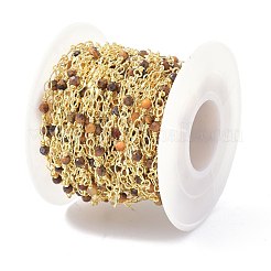 Цепочка ручной работы из латуни и натурального тигрового глаза&nbsp;CHC-D029-15G-11