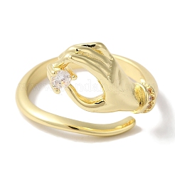 Латунные кольца-манжеты с микро-паве и прозрачным кубическим цирконием для женщин&nbsp;LS-RJEW-C098-14G