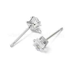 Квадратная фурнитура для сережек-гвоздиков из латуни с прозрачным кубическим цирконием&nbsp;XGR0103P-115P