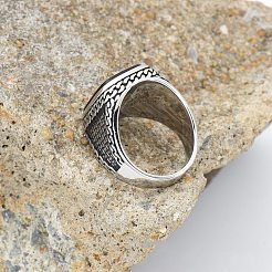 Кольца из нержавеющей стали 304 с натуральным черным агатом&nbsp;FS-WG67565-02