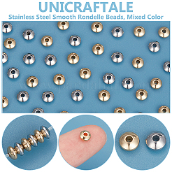 100 шт. 2-х цветные гладкие бусины-рондели из нержавеющей стали марки 304&nbsp;STAS-UN0057-09