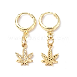 Прозрачные серьги-кольца с кубическим цирконием и кленовым листом&nbsp;EJEW-B017-01G