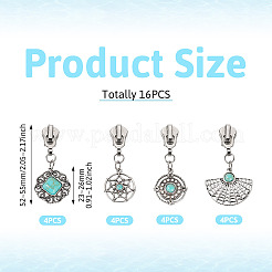 16 шт. 4 стиля сплава с синтетическими бирюзовыми застежками-молниями&nbsp;HJEW-TAC0098