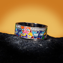 Кольца для пальцев с эмалью из латуни с микропаве из прозрачных кубических цирконий&nbsp;FS-WGB4C19-03