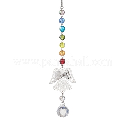 Стеклянные бусины с изображением чакр и латунные подвесные подвески в виде ангелов&nbsp;HJEW-JM04685