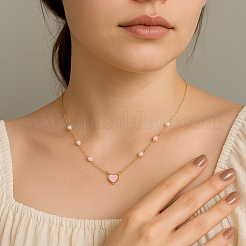 4 шт. 2-х цветные ожерелья из сплава и смолы с розовым сердечком и искусственным жемчугом&nbsp;NJEW-HY0001-12