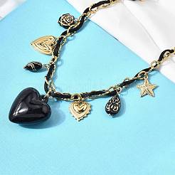 Женские ожерелья с подвеской в виде сердца из нержавеющей стали 304 и акрила черного цвета&nbsp;NJEW-A063-04G