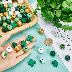 200 шт. 11 стиля наборы бусин из натурального дерева с принтом на тему Дня Святого Патрика&nbsp;WOOD-SP0001-28