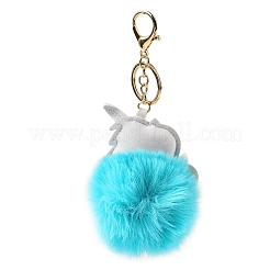Брелок с подвеской в виде единорога из искусственного меха кролика рекса и искусственной кожи&nbsp;LS-KEYC-K018-01KCG-01