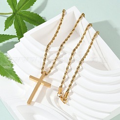 Религиозный крест 304 нержавеющая сталь кулон веревка цепь ожерелья&nbsp;NJEW-L157-09G