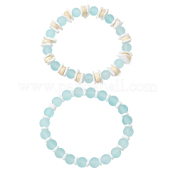 2 шт. 2 стиля прозрачные стеклянные круглые бусины и натуральные белые ракушечные бусины эластичные браслеты для мужчин и женщин&nbsp;BJEW-JB11846