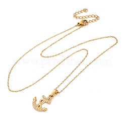 Ожерелья с подвеской в виде якоря из нержавеющей стали 304 с кристаллами и стразами&nbsp;NJEW-Z057-01A-G