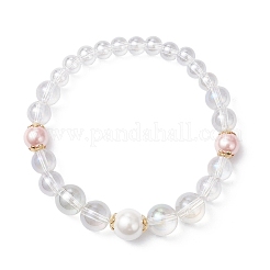 Женские браслеты из стеклянных и ракушечных бусин с эластичным бисером&nbsp;BJEW-JB12693-02