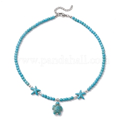 Синтетическая бирюза подвеска в виде морской черепахи и морской звезды ожерелье из бисера&nbsp;NJEW-JN05210-01