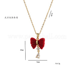 Рождественские ожерелья с подвеской-бантом из нержавеющей стали 304 и флокированной ткани для женщин&nbsp;FS-WGD2A9A-02