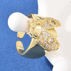 Женские кольца-манжеты с божьей коровкой и микропаве из кубического циркония из латуни&nbsp;RJEW-A088-09A-G