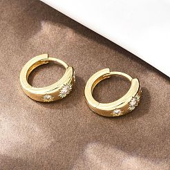 Серьги-кольца из прозрачного кубического циркония с микропаве из латуни.&nbsp;EJEW-D348-19G