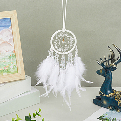 1 шт. плетеная сетка из натуральных драгоценных камней/паутинка с подвесными украшениями из перьев&nbsp;AJEW-CN0005-48A