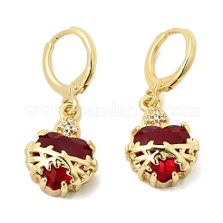 Серьги-кольца из латуни с микропаве из кубического циркония в форме сердца&nbsp;EJEW-P333-10A-G