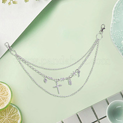 Сплав крест замок брелок ключ 3 слой цепь ремни для брюк AJEW-WH20070-056