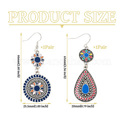 2 пара длинных серег-гвоздиков из сплава в форме цветка и капли&nbsp;EJEW-TA0001-39