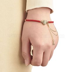 Браслет с леопардовым принтом и цепочкой из латуни с микропаве кубическим цирконием для девочек и женщин&nbsp;BJEW-JB06979