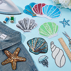 11 шт. 11 блестящих тканевых заплатки в пляжной тематике&nbsp;PATC-WR0001-27