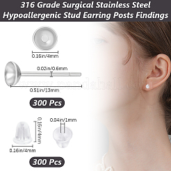 300 шт. фурнитура для сережек-гвоздиков из нержавеющей стали 304&nbsp;EJEW-BBC0001-67A