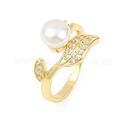 Женские кольца на палец из латуни с микропаве и кубическим цирконием&nbsp;RJEW-D340-02G-01