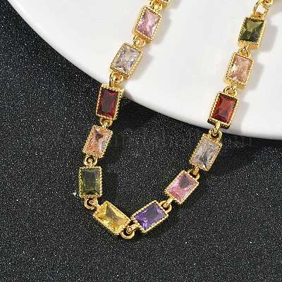 Прямоугольные латунные браслеты-цепочки с инкрустацией кубическим цирконием для женщин&nbsp;BJEW-P385-05G-1