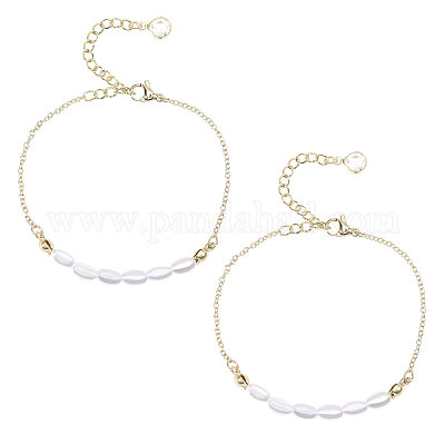 2 шт. пластиковые браслеты на ногу с бусинами из риса и имитацией жемчуга&nbsp;AJEW-CA0004-76G-1