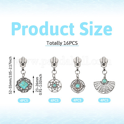 16 шт. 4 стиля сплава с синтетическими бирюзовыми застежками-молниями&nbsp;HJEW-TAC0098-1
